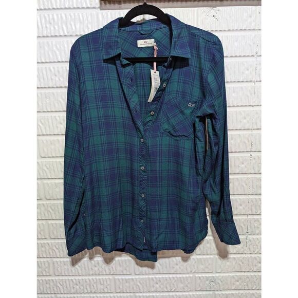 Vineyard Vines Women's Blue & Green Plaid Long-Sleeve Button Down Shirt Size 6 N - Picture 1 of 7